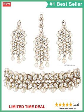 Gold Plated Kundan Necklace Earring Set Choker Handcrafted Ethnic Jewelry